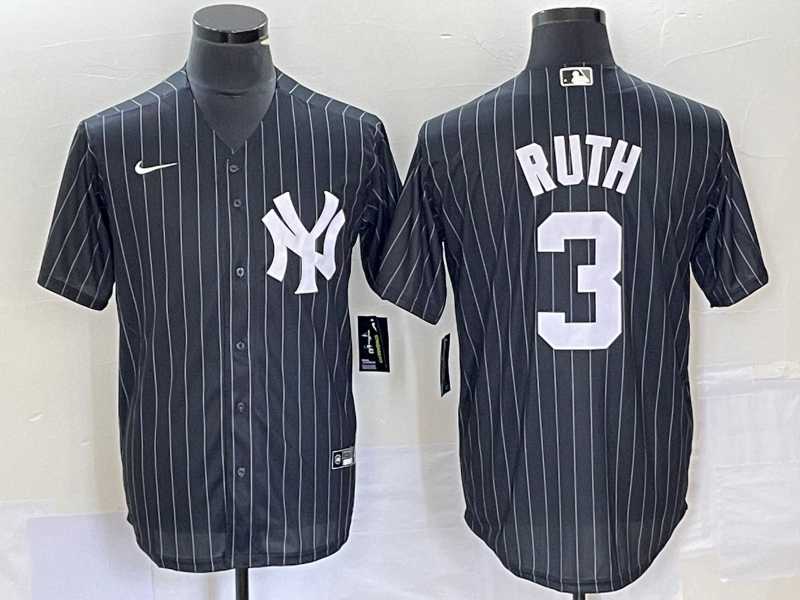 Men%27s New York Yankees #3 Babe Ruth Black Pinstripe Cool Base Stitched Baseball Jersey->minnesota twins->MLB Jersey